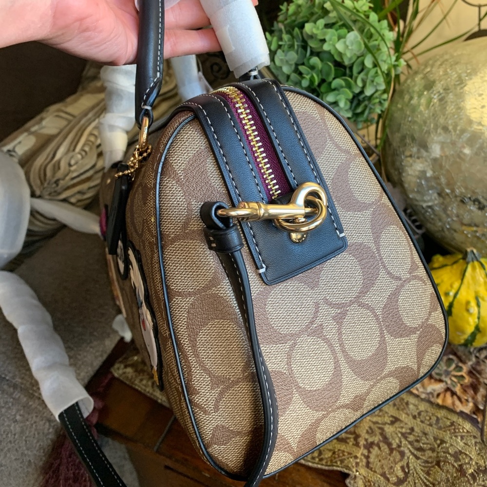 Authentic COACH Signature canvas/Smooth leather DisneyX  top zip Satchel/Crosby - Picture 4 of 16